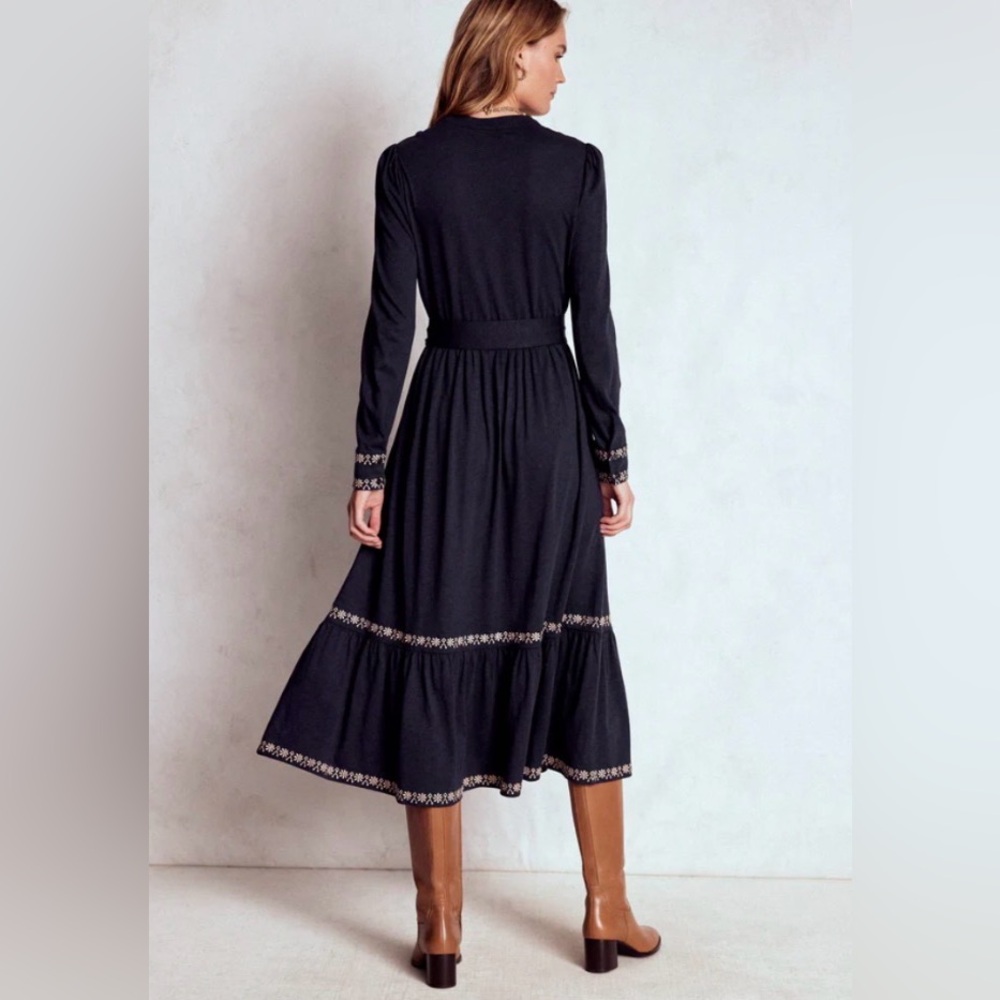 Boden Edwina Jersey Shirt Dress in Navy Blue with Embroidery size 12P - Picture 3 of 14
